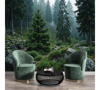 GSAEIMCT Papier Peint Soie Panoramique 3D Vert Foncé Forêt Fraîche Poster Geant Mural Paysages Nordiques Pour Salon Chambre Bureau Couloir Peinture Restaurant Décoration Murale 450X300Cm