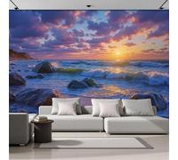 GSAEIMCT Papier Peint Soie Panoramique Beach Sunset,3D Poster Xxl Papier Peint Motif Charming Scenery,Fresque Murale 400X280Cm, Décoration Murale Orange Foncé Pour Salon Chambre Bureau Tv