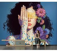 GSAEIMCT Papier Peint Soie Panoramique Demoiselle D'Honneur Illustration Créative 200X140Cm Bleu Poudre Décoration Murale Tableaux Poster Muraux Chambre Enfant Salon Salle Cuisine Coucherr Motif