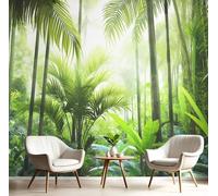 GSAEIMCT Papier Peint Vert Émeraude Palmier Soleil Poster Tableaux Photo Mural Panoramique 3D Paysages Tropicaux Pour Salon Meubles Chambre À Couche Couloir Décoration Murale,300X210Cm