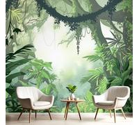 GSAEIMCT Papier Peint Vert Forêt Fantastique Poster Tableaux Photo Mural Panoramique 3D Paysages Tropicaux Pour Salon Meubles Chambre À Couche Couloir Décoration Murale,450X300Cm
