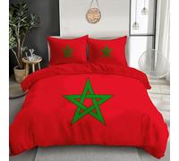 GSAEIMCT Parure De Lit Adulte,Housse De Couette Drapeau du Maroc Rouge Taies d'oreiller Microfibre Douce 140X200Cm Décoration De Chambre Ensemble De Literie 3 Pièces