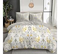 GSAEIMCT Parure De Lit Adulte,Housse De Couette Fleurs Et Feuilles Jaune Moutarde Plantes Symétriques Taies d'oreiller Microfibre Douce 220X240Cm Décoration De Chambre Ensemble De Literie 3 Pièces