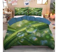 GSAEIMCT Parure De Lit Feuilles De Rosée Microfibre À Motif Photographie Réaliste,1 X Housse De Couette 240X260Cm2 Personnes Et 2 X Taies d'oreiller 65X65 Cm avec Fermeture Eclair, Vert