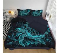 GSAEIMCT Parure De Lit Imprimée 200X200Cm Motif Tortues Marines Nageuses Réversible,Housse De Couette Super Douce pour 4 Saisons,Ensemble De Literie 3 Pièces avec 2 Taies D’Oreiller 65X65 Cm,Bleu