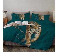 GSAEIMCT Parure De Lit Imprimée 220X240Cm Motif Tigre Qui Marche Réversible, Housse De Couette Super Douce pour 4 Saisons, Ensemble De Literie 3 Pièces avec 2 Taies D’Oreiller 65X65 Cm, Vert Brunâtre