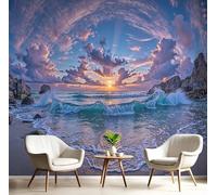 GSAEIMCT Photo Papier Peint Orange-Bleu Plage Du Lever Du Soleil 3D Peintures Murales Restaurant Café Fond Paysages À La Mode Chambre Bureau Couloir D'Écran Salon Tv D'Écran Mural Déco,200X140Cm