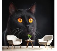 GSAEIMCT Photo Papier Peint Orange Noir Chat Pailleté 3D Peintures Murales Restaurant Café Fond Animaux Fascinants Chambre Bureau Couloir D'Écran Salon Tv D'Écran Mural Déco,450X300Cm