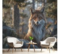 GSAEIMCT Photo Papier Peint Vert Renard Des Forêts 3D Peintures Murales Restaurant Café Fond Animaux Du Paysage Chambre Bureau Couloir D'Écran Salon Tv D'Écran Mural Déco,200X140Cm