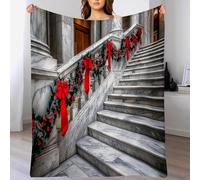 GSAEIMCT Plaid Couverture De Noël,Rouge Grisâtre Escaliers Garland Flanelle Imprimée Bâtiment en Marbre pour Enfants Adultes Doux Microfibre Literie Couverture De Polaire pour Lit Canapé,150X200Cm