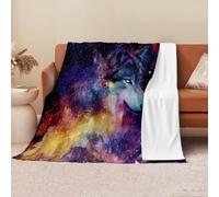 GSAEIMCT Plaid Polaire Tête De Loup Nébuleuse Couverture Polaire Sherpa,Moelleuse Douce Chaude Multicolore Jeté De Canapé,Couvertures Lit 100X130Cm Animaux De l'espace pour Enfants Bébé Adultes