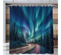 GSAEIMCT Rideau De Douche Autoroute Aurora Rideau De Douche pour Photographie De Nature Motif Dessin Rideau Salle De Bain Imperméable Rideau Baignoire avec Crochets,Bleu Foncé