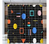 GSAEIMCT Rideau De Douche Grille Rectangle Géométrie De Memphis Rideau De Bain Tissu Polyester Anti Moisissure Imperméable Lavable Rideaux Salle De Bain avec Crochets pour Baignoire