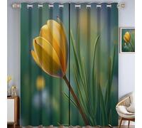 GSAEIMCT Rideau Occultant Prairie De Tulipes Photographier des Plantes Oeillet Polyester 3D Chambre Fenetre Thermique Isolant Anti Froid Jaune-Vert Rideaux Cuisine Chambre 140L X 245H Cm