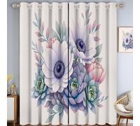GSAEIMCT Rideaux Occultant Thermique Rose-Violet Anémone Succulente 117L X 137H Cm Rideau Opaque Imprimés en 3D, Illustrations De Plantes pour Chambre Salon Rideau À Oeillets Lot De 2 Isolant