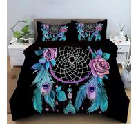 GSAEIMCT Rose Vert Attrape-Rêves Rose Print Parure De Lit 240X260Cm Ensembles De Housse De Couette avec Taies d'oreiller 3D Gothique Onirique Housse De Couette Room Decor pour Adultes Enfants Filles