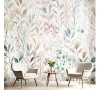 GSAEIMCT Rose Vert Feuilles De Fleurs Sauvages Panoramique Peintures Murales Interieur 3D Photo Papier Peint Aquarelle Pastorale Pour Salon Canapé Tv Fond Coucher D'Enfant Maison Décoration,300X210Cm