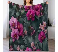 GSAEIMCT Rose Vert Feuilles De Palmier Orchidée Couverture Polaire,3D Plantes Tropicales Flanelle Douce Chaudes Légères Couvertures Toutes Saisons Jete De Canape pour Voyager,Lit Ou Canapé,100X130Cm