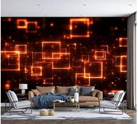 GSAEIMCT Rouge Orangé Cube Clignotant Quel Est L'Avenir De La Technologie ? Papier Peint Panoramique,Papier Peint Pour Salon Chambre Chambre D'Enfant Décoration Murale,300X210Cm