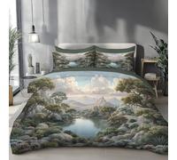 GSAEIMCT Set Housse De Couette avec Bleu-Vert Lacs Et Montagnes 200X200Cm 2 Personnes Et 2 X Taies d'oreiller 65X65 Cm Parure De Lit Eau De Montagne Pastorale Adulte avec Fermeture Eclair