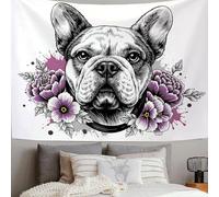 GSAEIMCT Tapisserie Murale Bouledogue Français Avec Des Fleurs Tenture Murale Illustrations Rétro Couverture Murales Tapisseries Decoration Pour Maison Salon Chambre Dortoir, 150 X 100 Cm