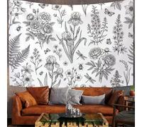 GSAEIMCT Tapisserie Murale Décorative Chambre - Blanc Grisâtre Lames Simples Botanique Rétro 200 X 150 Cm Grand - Papier Peint Tissu - Tapestry Aesthetic Wall - Décoration Panoramique