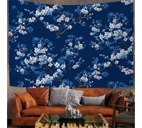 GSAEIMCT Tapisserie Murale Décorative Chambre - Bleu Foncé Branches Fleuries Botanique Traditionnelle 150 X 100 Cm Grand - Papier Peint Tissu - Tapestry Aesthetic Wall - Décoration Panoramique