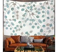 GSAEIMCT Tapisserie Murale Décorative Chambre - Gris-Bleu Feuilles De Branches Aquarelle Botanique 100 X 75 Cm Grand - Papier Peint Tissu - Tapestry Aesthetic Wall - Décoration Panoramique