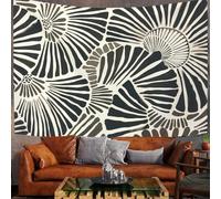 GSAEIMCT Tapisserie Murale Décorative Chambre - Noir Et Blanc Coquillages De Lignes Géométrie Sectorielle 150 X 100 Cm Grand - Papier Peint Tissu - Tapestry Aesthetic Wall - Décoration Panoramique