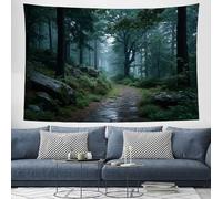 GSAEIMCT Tapisserie Murale Décorative Chambre - Noir Vert Forêt Brumeuse Système De Forêt Secrète 230 X 180 Cm Grand - Papier Peint Tissu - Tapestry Aesthetic Wall - Décoration Panoramique