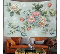 GSAEIMCT Tapisserie Murale Décorative Chambre - Rose Vert Roses Sauvages Botanique Rétro 200 X 150 Cm Grand - Papier Peint Tissu - Tapestry Aesthetic Wall - Décoration Panoramique