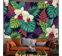 GSAEIMCT Tapisserie Murale Décorative Chambre - Vert Feuilles D'Orchidée Illustrations Tropicales 150 X 130 Cm Grand - Papier Peint Tissu - Tapestry Aesthetic Wall - Décoration Panoramique