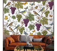 GSAEIMCT Tapisserie Murale Décorative Chambre - Vert-Violet Raisins Papillon Illustrations Rétro 230 X 150 Cm Grand - Papier Peint Tissu - Tapestry Aesthetic Wall - Décoration Panoramique