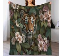 GSAEIMCT Tigre des Fleurs Brun Rosé Animaux De La Jungle Imprimée Moelleuse,Douce Et Confortable Couverture en Peluche Adaptée Au Canapé-Lit 220X240Cm