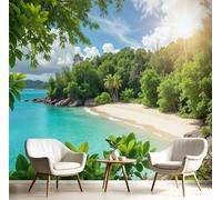 GSAEIMCT Tv Fond D'Écran Bleu-Vert Végétation De Plage Papier Peint Océans Tropicaux Peintures Murales Salon Panoramique Revêtement Muraux Photo Décoration Wallpaper Chambre Soie 3D Poster,200X140Cm