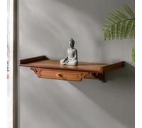 GSATREY Bambou Table Autel Bouddhiste avec Un Design Mural, Petit Brûleur D'encens Bouddhiste, Table D'autel De Sanctuaire Chinois, Rangement Pratique(Brown,60 * 25cm/23.6 * 9.8in)