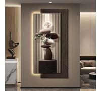 GSATREY Peinture Murale Décorative en Grès, Décoration Murale LED Moderne, Décoration de Porche, Sculptures Artistiques, pour Salle à Manger, Bureau et Restaurant(Black 2,50 * 100cm/20 * 39.5in)