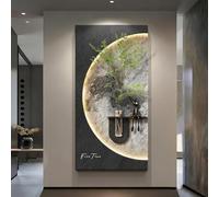 GSATREY Peinture Murale Décorative en Grès, Tableau Décoratif LED en Grès, Sculptures Artistiques, Sculptures Végétales Vertes Modernes, pour Salons et Chambres(Black,50 * 100cm/20 * 39.5in)