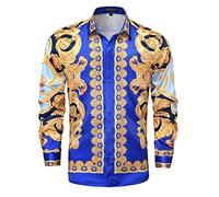 GSBOGOSSE Chemise boutonnée à Manches Longues en Satin pour Homme Doré, Multicolore 38, XX-Large