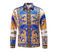 GSBOGOSSE Chemise de Luxe à Manches Longues pour Homme - Imprimé en Satin - Imprimé Floral - pour fête, Bal de Fin d'année, boîte de Nuit, Taille L