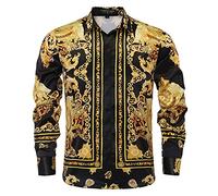 GSBOGOSSE Chemise de Luxe à Manches Longues pour Homme - Imprimé en Satin - Imprimé Floral - pour fête, Bal de Fin d'année, boîte de Nuit, Taille 3XL