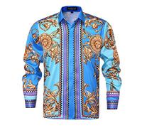 GSBOGOSSE Chemise de Luxe à Manches Longues pour Homme - Imprimé en Satin - Imprimé Floral - pour fête, Bal de Fin d'année, boîte de Nuit, Taille L