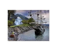 GSBRSNTS 5D Diamant Peinture，Paysage de bateau pirate minable au bord de la mer，Diamond Painting Strass Complet, Croix Peinture Strass Salon Chambre Stickers Home Décoration Murale（30 x 40 cm）-J26