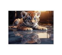 GSBRSNTS Kits de peinture de diamant 5d diy 5d pour adultes enfants，Réflexion d'un bébé tigre, animal，kits de broderie en diamant rond complet（50 x 60 cm/19.68 x 23.62 pouces）-C30