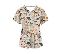 GSCLZ Blouses chirurgicales for Femmes, imprimé Animal Mignon, Hauts décontractés avec Poches plaquées, col en v, Manches Courtes, Uniforme d'infirmière for Femmes(Color9,M)