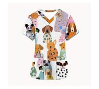 GSCLZ Blouses chirurgicales for Femmes, imprimé Animal Mignon, Hauts décontractés avec Poches plaquées, col en v, Manches Courtes, Uniforme d'infirmière for Femmes(Color5,XL)