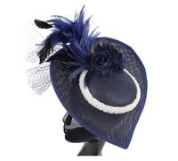 GSCLZ Chapeau bibi à plumes for femme avec perles et fleurs, voile for mariage, fête de thé(Dark blue)