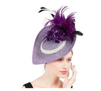 GSCLZ Chapeau bibi à plumes for femme avec perles et fleurs, voile for mariage, fête de thé(Pink)