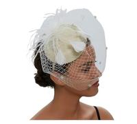 GSCLZ Chapeau bibi en feutre for femme, voile résille, petite peluche, décoration forme de vague, pinces à cheveux, coiffure mariage, cocktail(Beige)