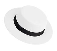 GSCLZ Chapeau Fedora Blanc for Hommes et Femmes, Chapeau Plat en Feutre, Chapeau à Large Bord, Chapeau d'hiver pour FêTe à ThèMe(White)